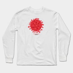 Red covid-19 and Corona virus infection vector with coronavirus text banner with white background Long Sleeve T-Shirt